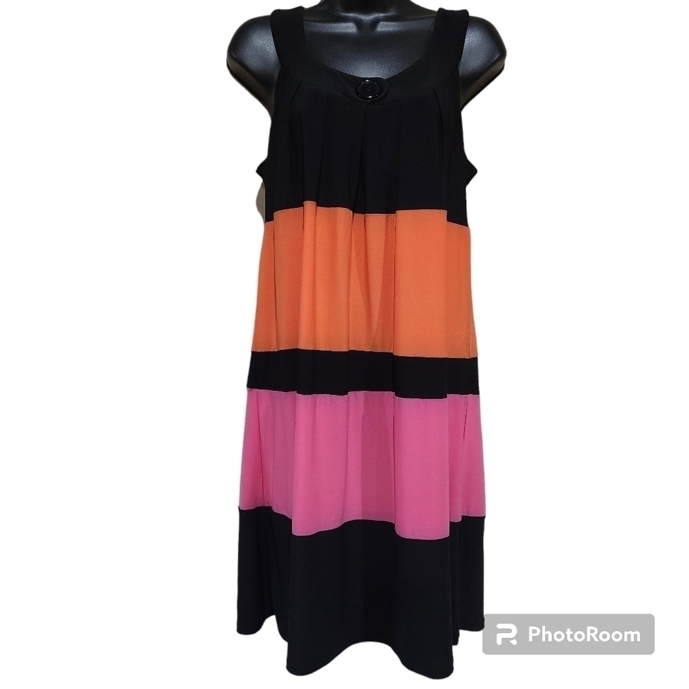 Sleeveless A-line Colorblock Shift Dress Retro 1960s Tropical Resortwear Size M